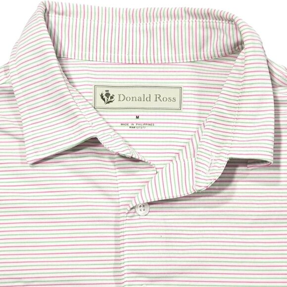 Donald Ross Golf Polo Men’s M White Pink Green Micro Stripe Polyester - Picture 2 of 7